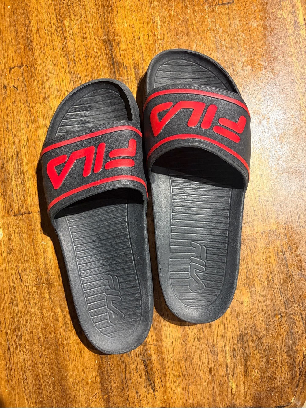 Fila Men’s Black and Red Slide Sandals